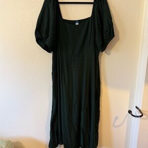 Old Navy Dark Green Square-Neck Midi Dress with Puff Sleeves POCKETS 💚